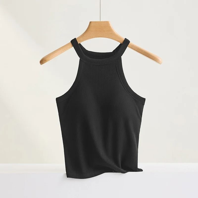 Threaded Halter Neck Camisole Top With Built In Bra