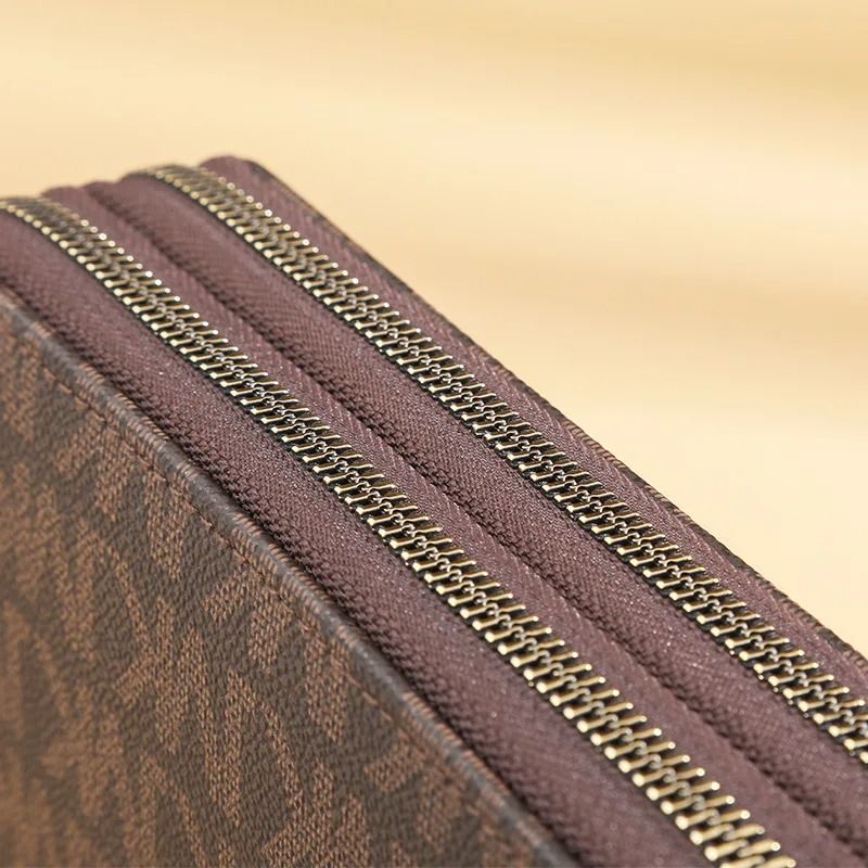 Womens Long Double Zipper Wallet With Phone Card And Wristlet Design
