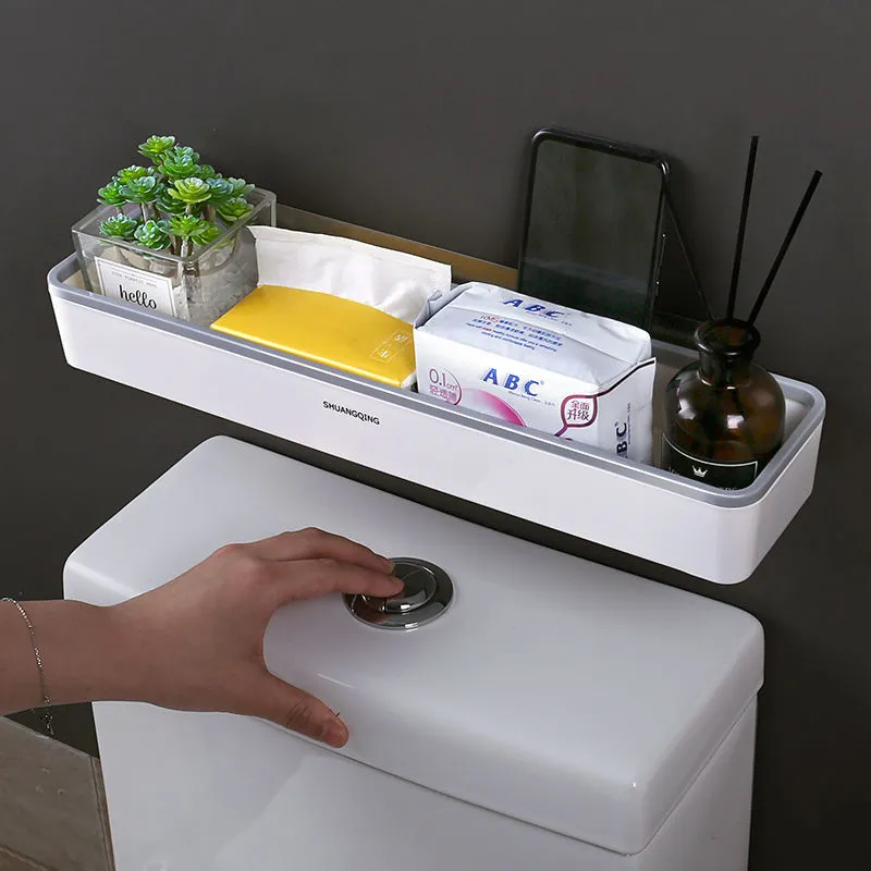 Toilet Bathroom Storage Cabinet Rack, Wall Hanging, Hole Free White Shelf Organizer for Above Toilet