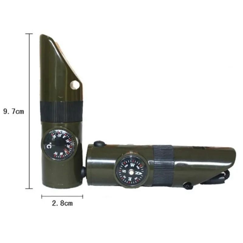 7-in-1 Jungle Survival Whistle with Integrated Compass, LED Light, and Rescue Tools