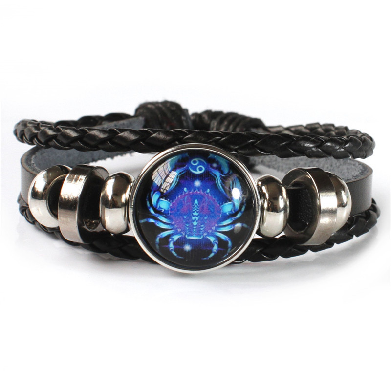 Glow in the Dark Zodiac Bracelet Multilayer Leather Wrap Astrology Gift