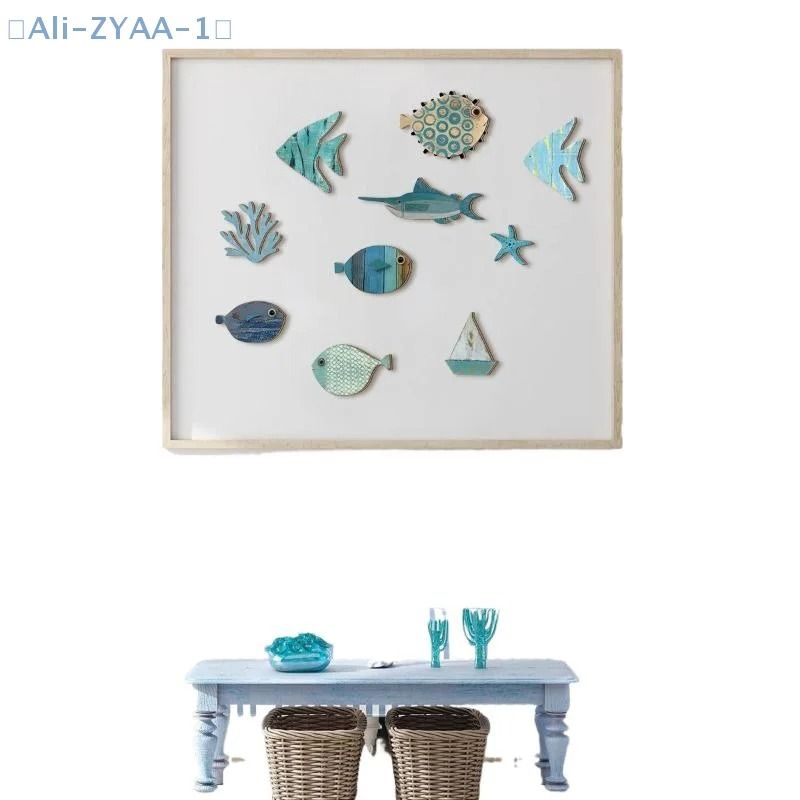 Wooden Fish Wall Decor Set Coastal Nautical Beach Bathroom Wall Art 10pcs