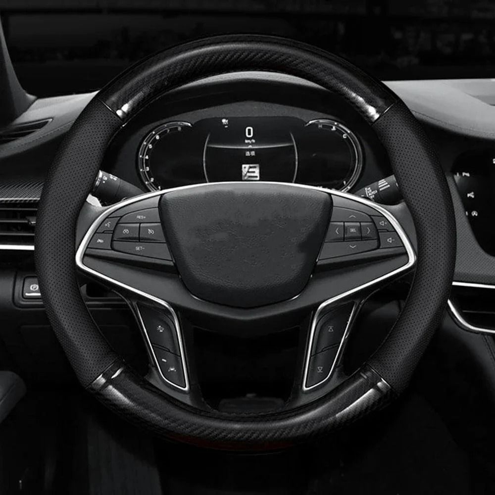 Carbon Fiber Leather Car Steering Wheel Cover Anti Slip Universal Fit