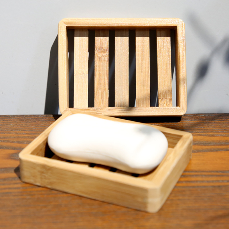 Wooden Soap Dish with Drainage, Multi-Functional Bamboo Soap Holder for Bathroom