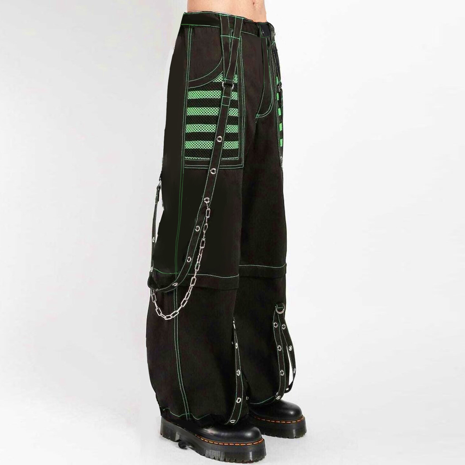 Women Fall Winter Cargo Jeans, Striped Loose Casual Trousers, Street wear Pants with Pockets, Zipper Button Closure