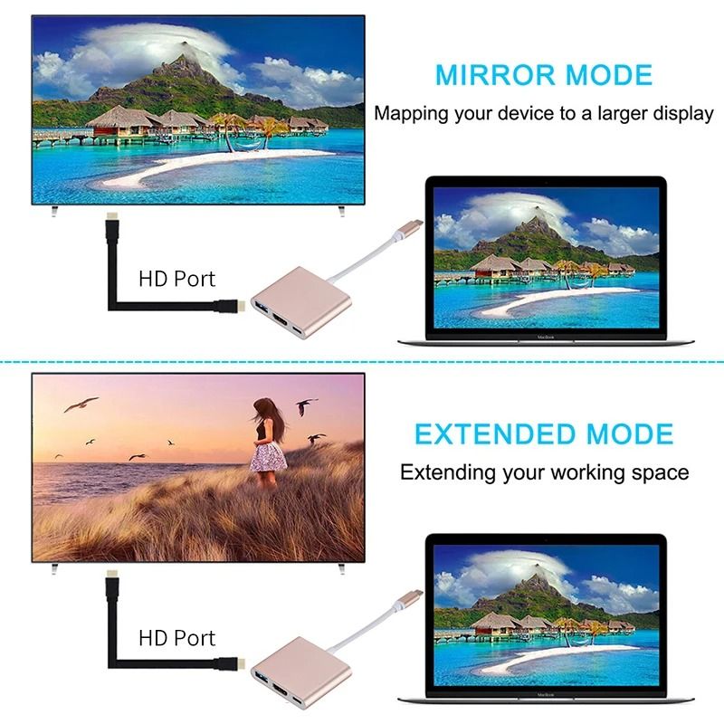 USB C to HDMI USB3.0 Hub 3 in 1 Adapter