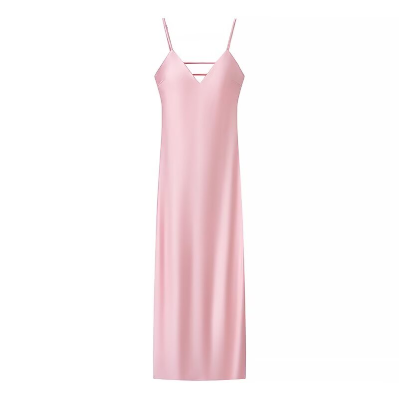 Elegant Women Summer Yellow Stain V Neck Sling Dress Loose Maxi Robes Sleeveless Party Dresses