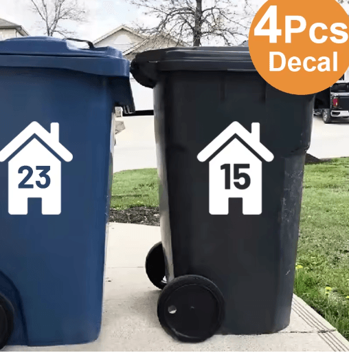 4PCS Vinyl Bin Number Stickers Custom House Number Decals for Trash Bins