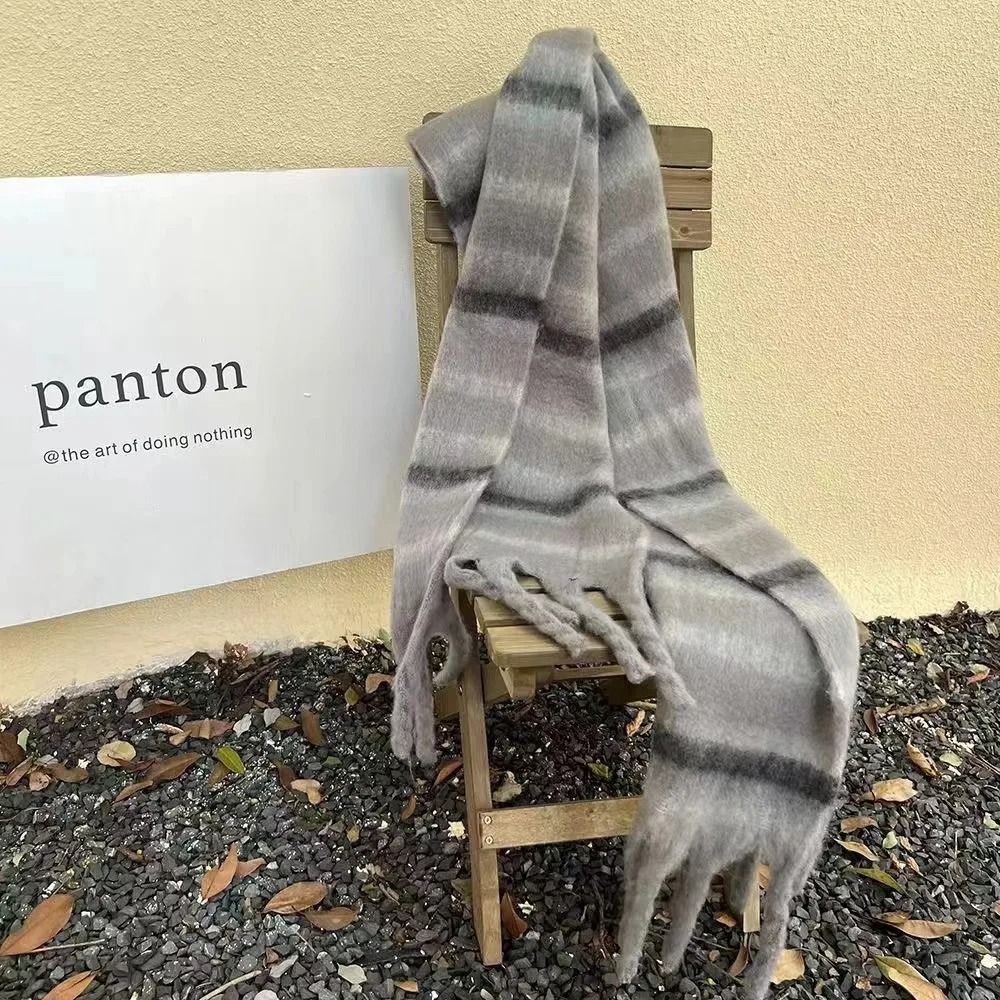 Vintage Gradient Striped Scarf Korean Style Winter Shawl Scarf Thick Warm Neck Wrap for Women