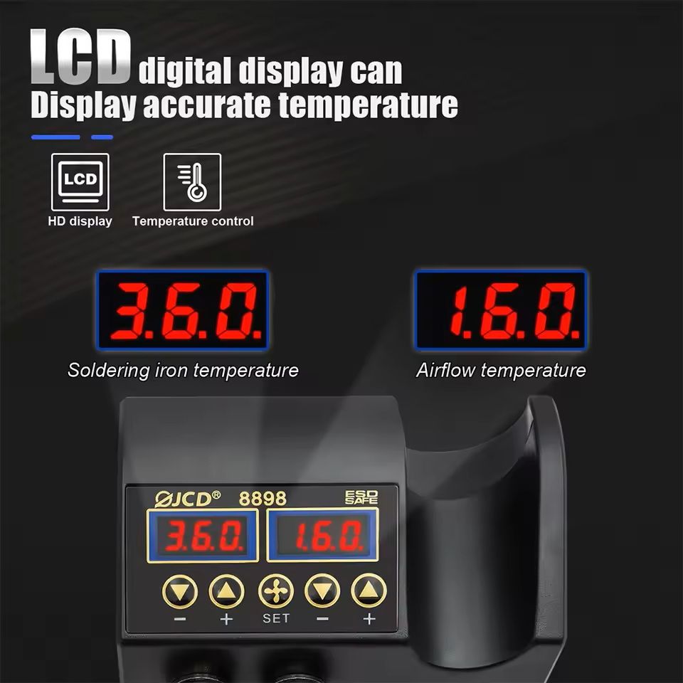 High-Power 2-in-1 Soldering Station with Hot Air Gun and Adjustable Temperature