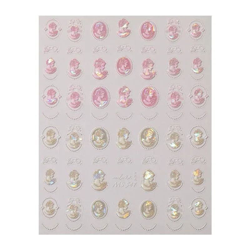 Baroque Pearl Nail Stickers With Iridescent Shell And Lace Pattern