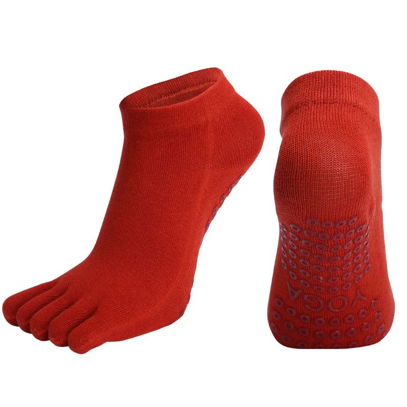 Womens Cotton Five-Toe Non-Slip Yoga Socks – Breathable Quick-Dry Pilates & Dance Fitness Grip Socks