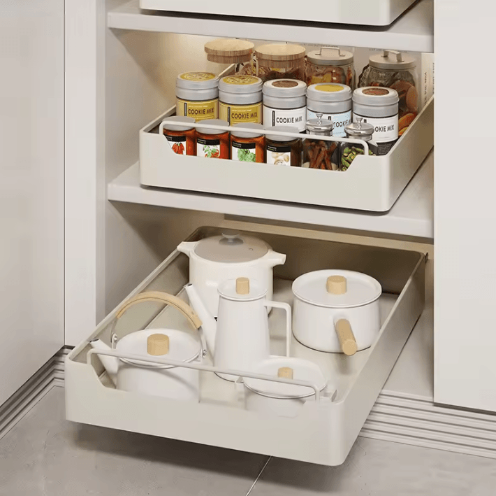 Pull-Out Cabinet Storage Rack – Metal Sliding Drawer Organizer for Kitchen Spices & Bottles
