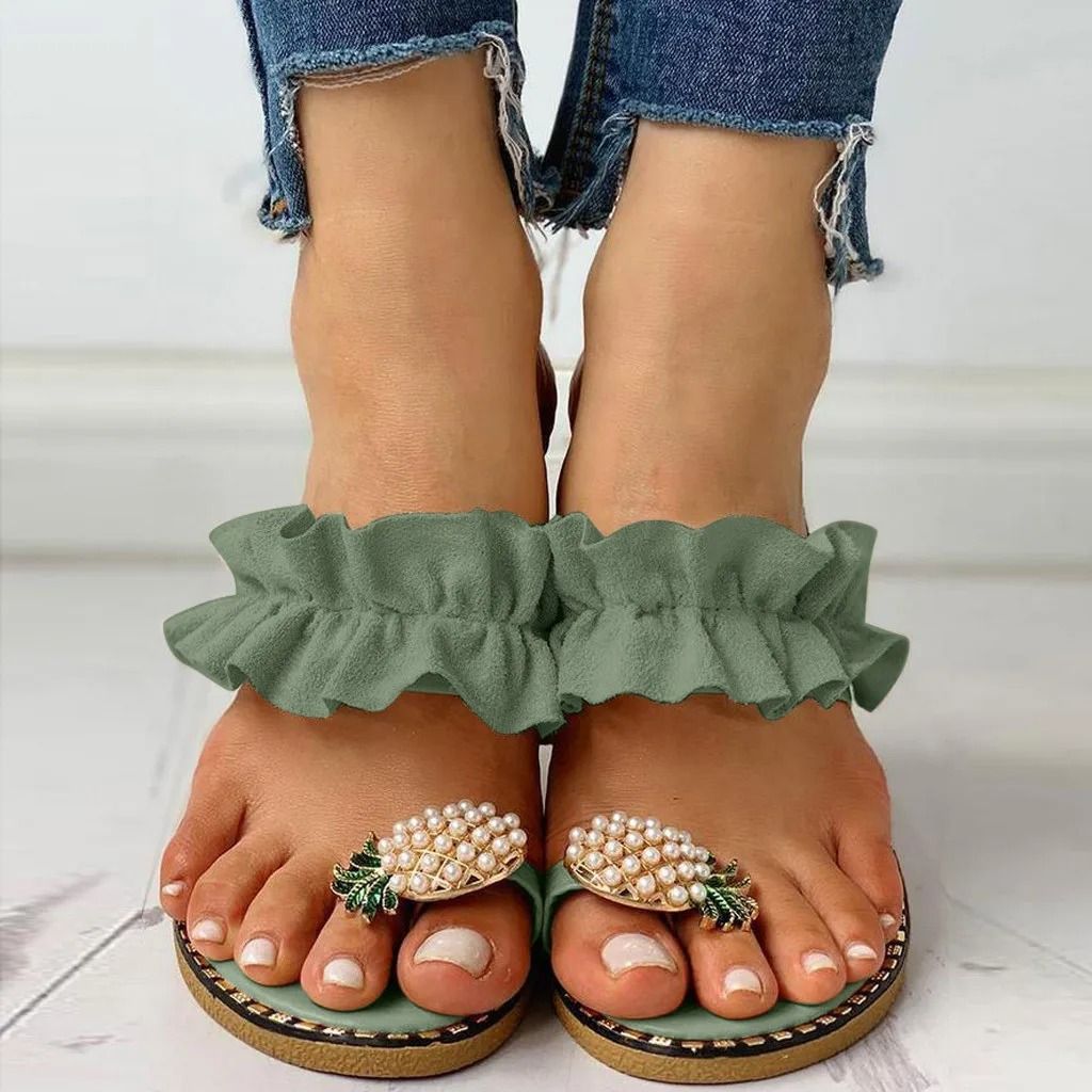 Bohemian Flat Sandals with Pineapple Pearl Accent
