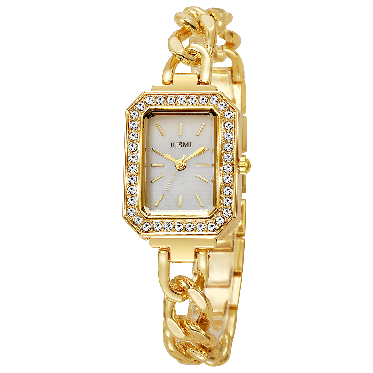 Ladies Luxury Quartz Watch with Diamond-Inlaid Buckle and Steel Strip