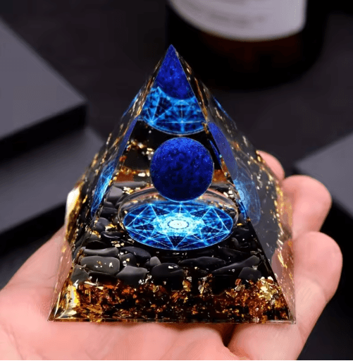 Lapis Lazuli Crystal Sphere & Pyramid Set Luxury Blue Gemstone Home Decor
