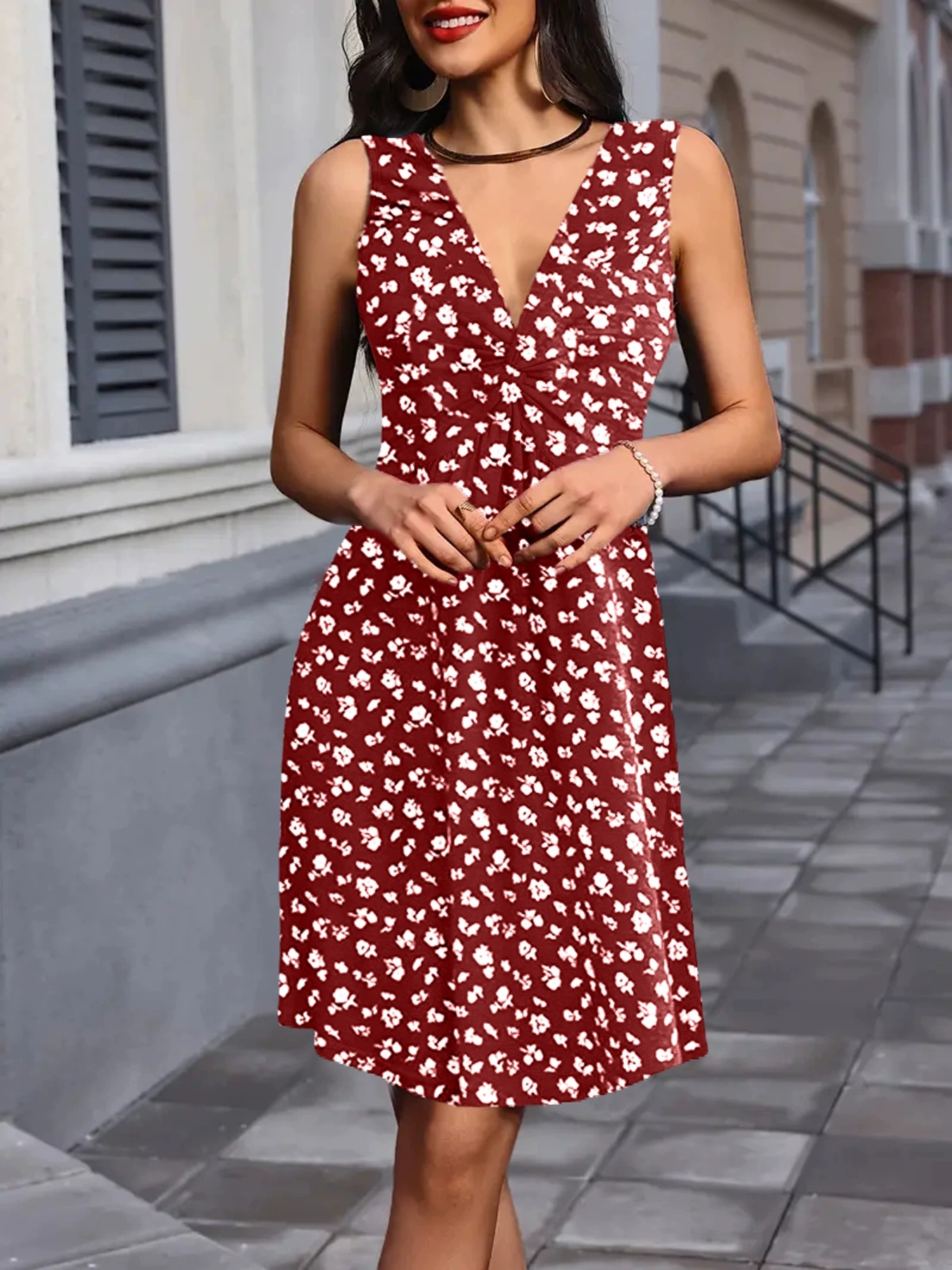 Design Chest Kink Pleats Waist Slimming Dress, Summer European and American Sexy Style