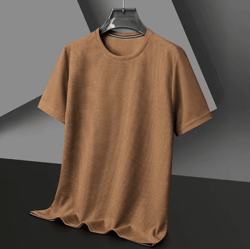 Mens Waffle Knit T Shirt Cotton Round Neck Casual Summer Top
