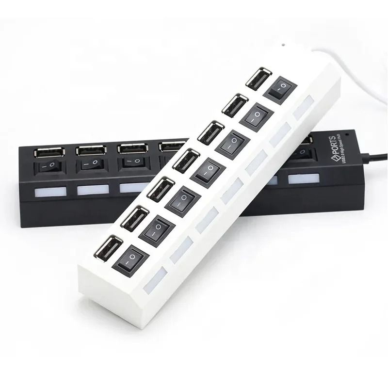 USB Hub 7 Port Multi Splitter with Power Switch for PC and Laptop Accessories