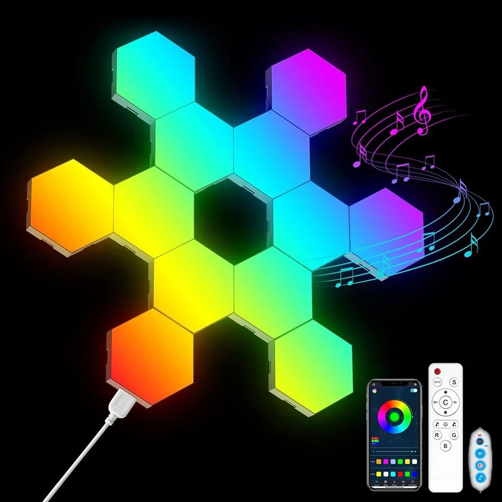 RGB Hexagon LED Wall Lights with Bluetooth App Control