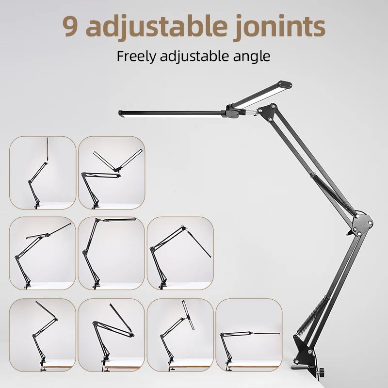 Double Head LED Desk Lamp USB Powered, Stepless Dimmable Monitor Light for Office Study Reading Computer Table Lighting