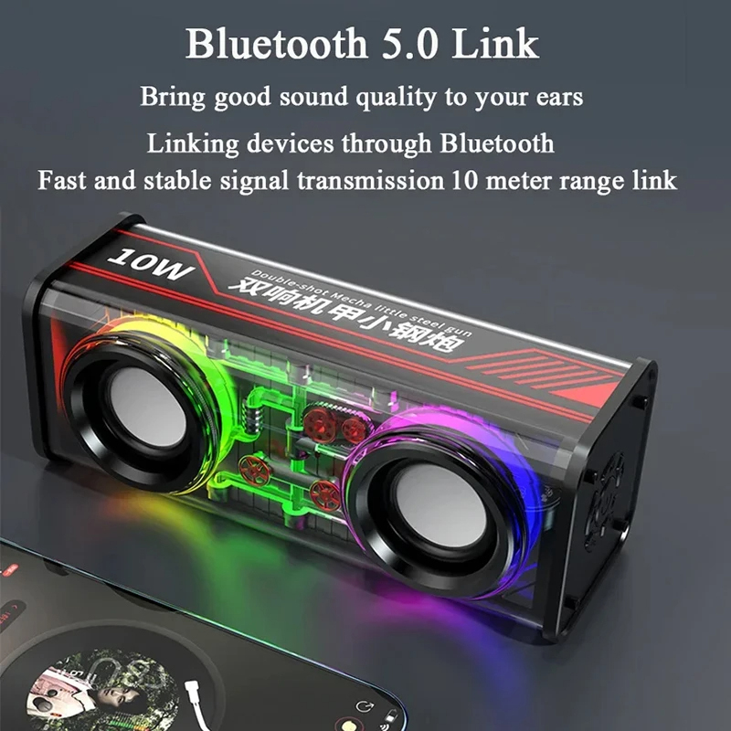 Xiaomi Bluetooth Speakers 5.3 V8 Mecha Subwoofer, RGB Stereo TWS Sound System, Mini Wireless Loudspeaker for Party