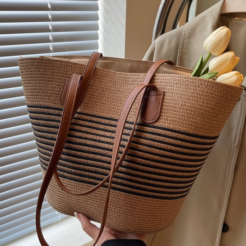 Large Capacity Straw Beach Bag Women Summer Travel Shoulder Tote