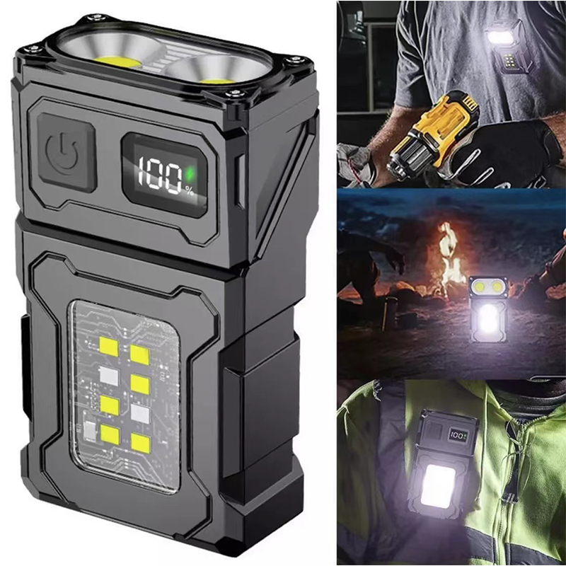 Mini USB Rechargeable LED Flashlight Portable Magnetic Tail Light, Super Bright Camping Lantern & COB Emergency Light