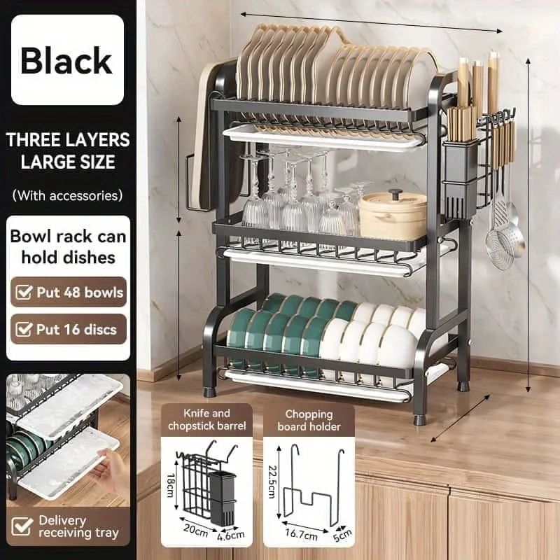 Titan Cascade | Three-Tier Space-Saving Kitchen Countertop Utility Rack & Large Capacity Dish Drainer