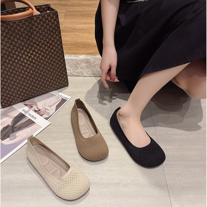 Casual Women Flats Knitted Breathable Sneakers Ladies Soft Bottom Ballet Loafers Comfortable Slip On Boat Shoes