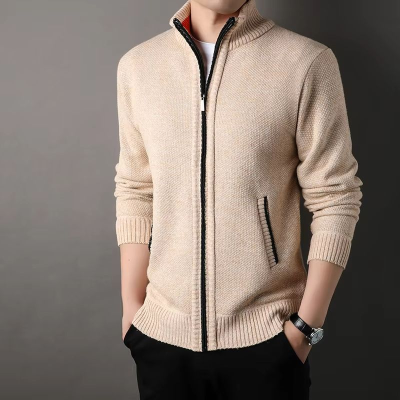 UrbanEdge Men's Stand-Up Collar Knit Cardigan – Slim Fit Winter Sweater Jacket