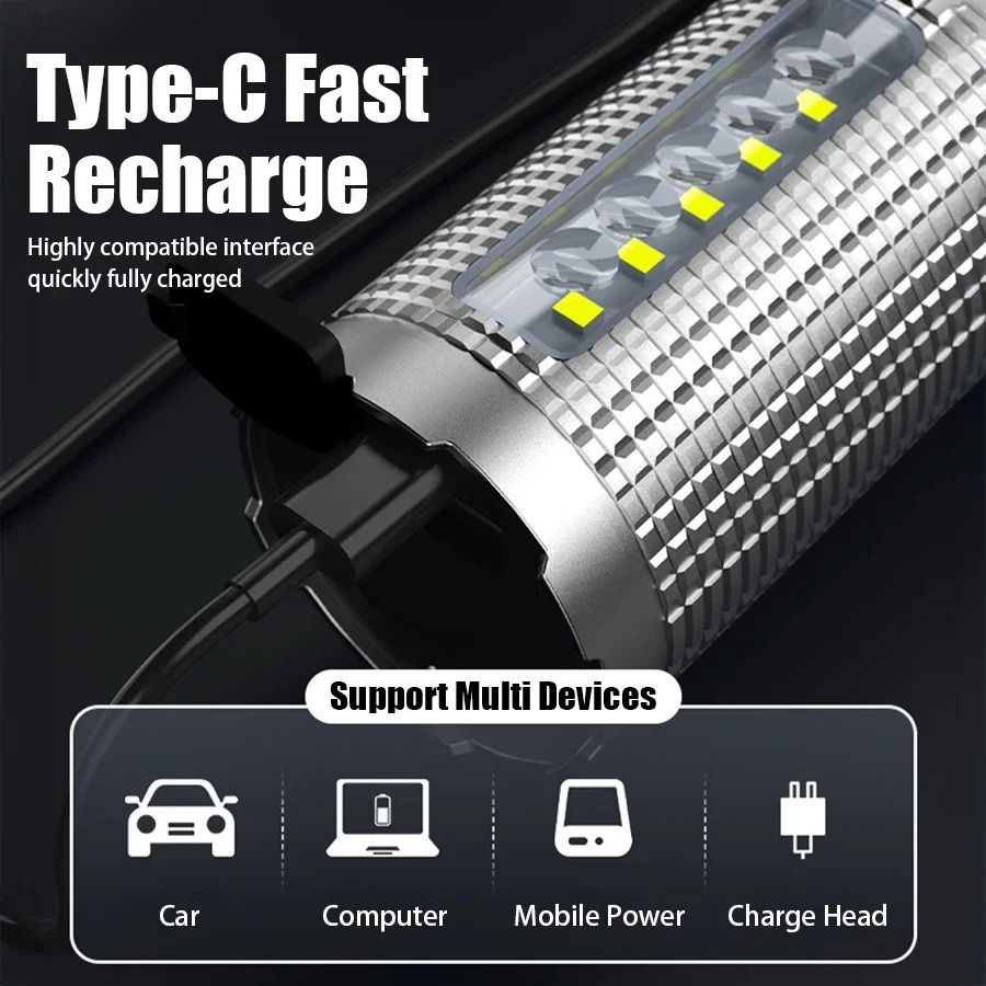 Powerful Rechargeable Tactical LED Flashlight with Zoom and Power Bank