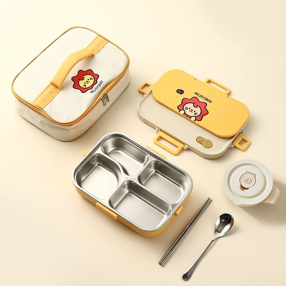 Stainless Steel Divided Lunch Container Large Capacity Bento Lunch Box Set