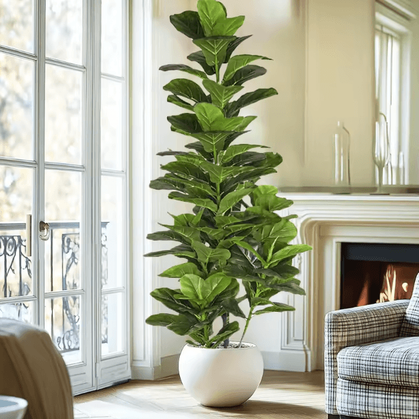 Artificial Fiddle Leaf Fig Tree – Large Faux Ficus Lyrata Plant for Modern Home & Office Decor