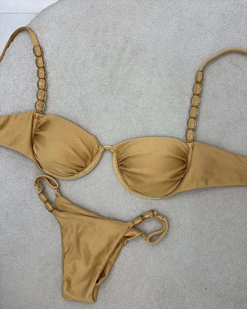 Golden Print High-Waist Bikini Set – Push-Up Luxury Swimwear