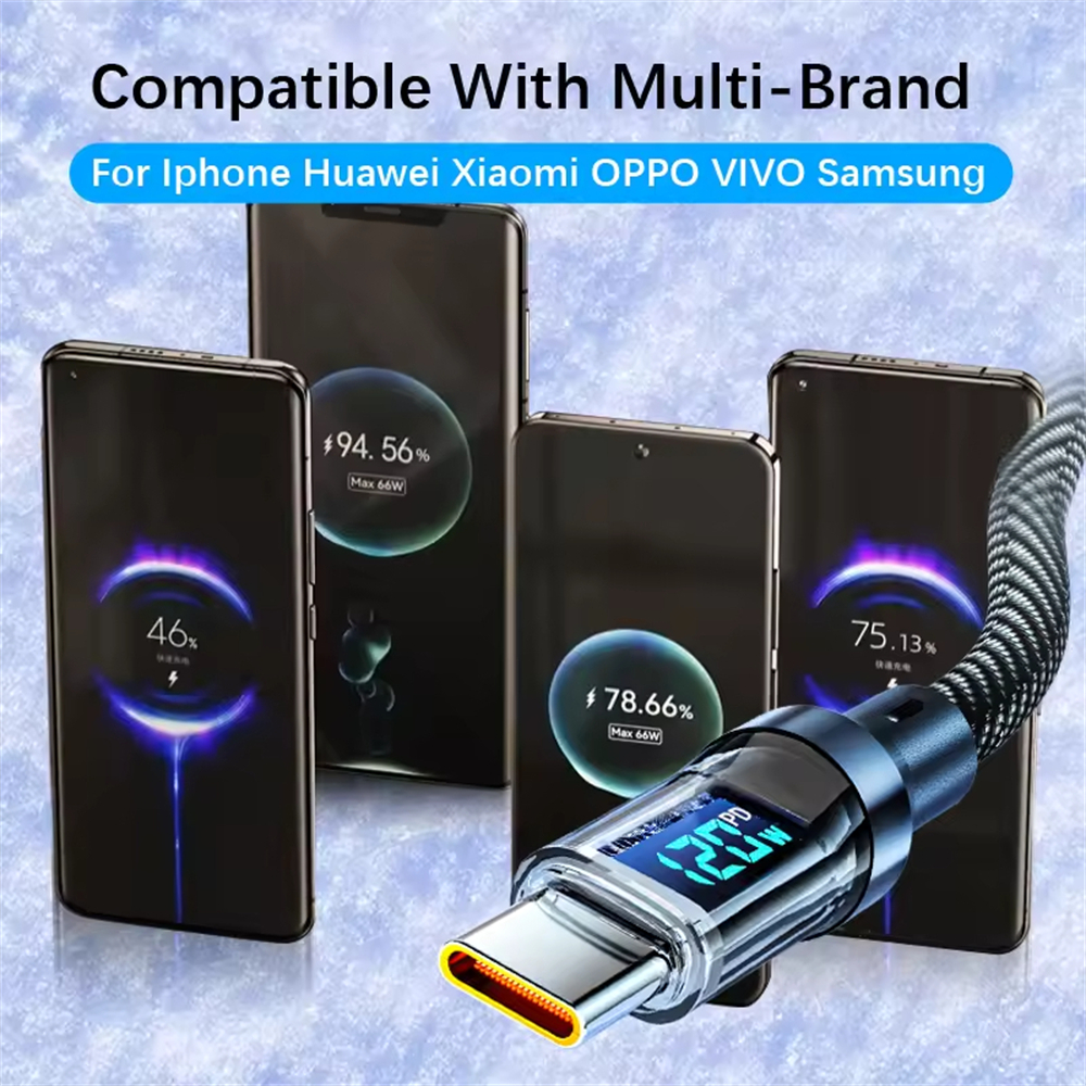 USB C & A Charging Cable with LED Display Screen, Fast Overcharge Protection, Durable Alloy Plug