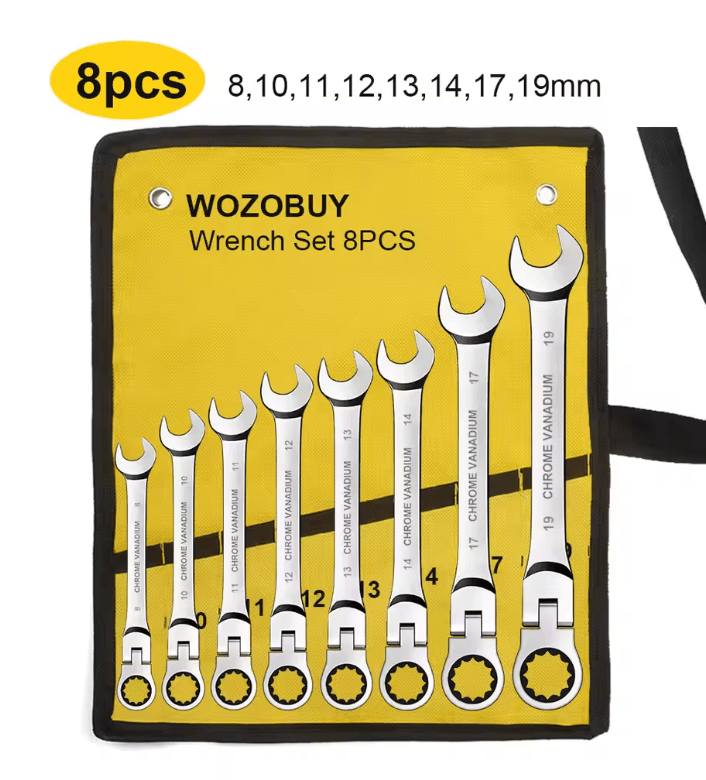 Metric Ratcheting Combination Wrench Set with Flex Head and Carrying Bag
