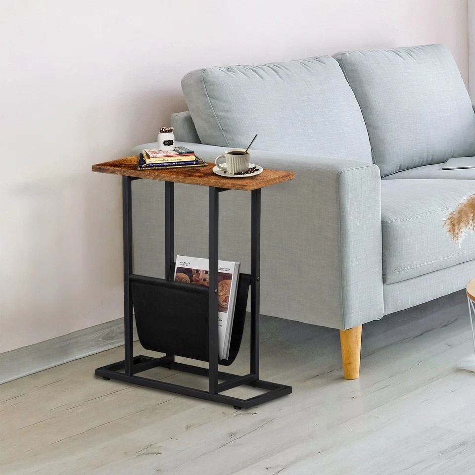 Slim Narrow End Table with Magazine Holder Rustic Side Table for Small Spaces