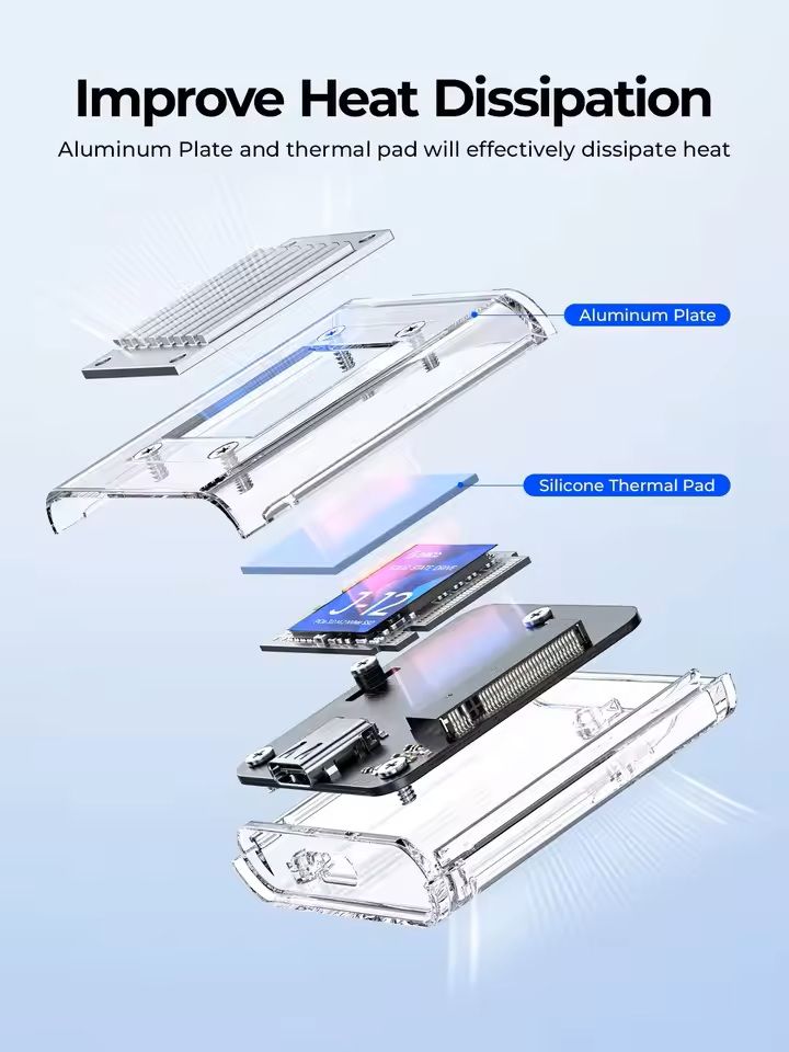 Transparent NVMe SSD Enclosure USB C Adapter 10Gbps