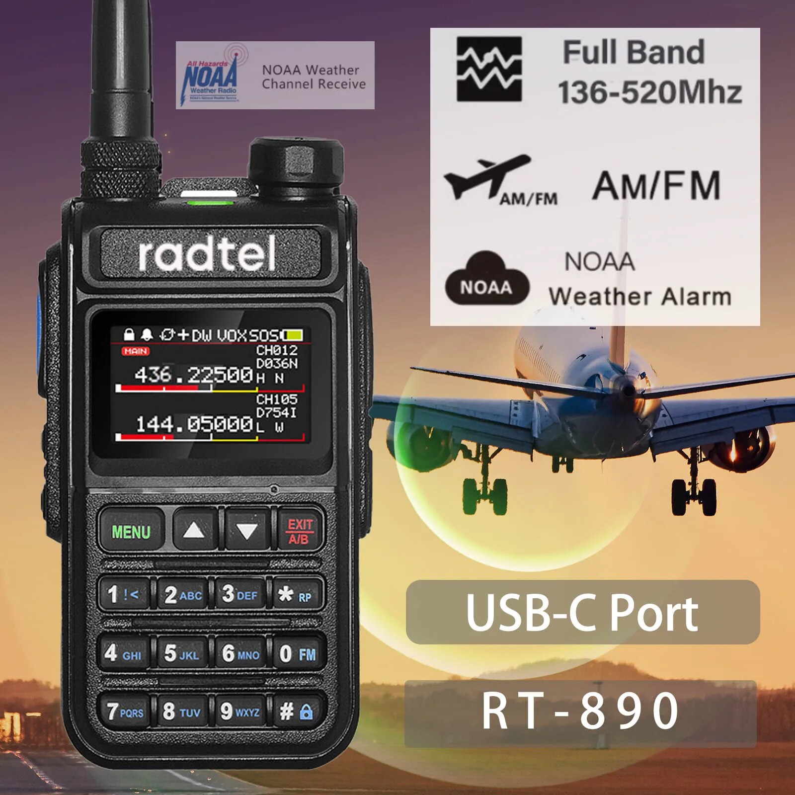 Radtel RT Full Band Ham Radio Handheld Channel Walkie Talkie & Air Band Scanner