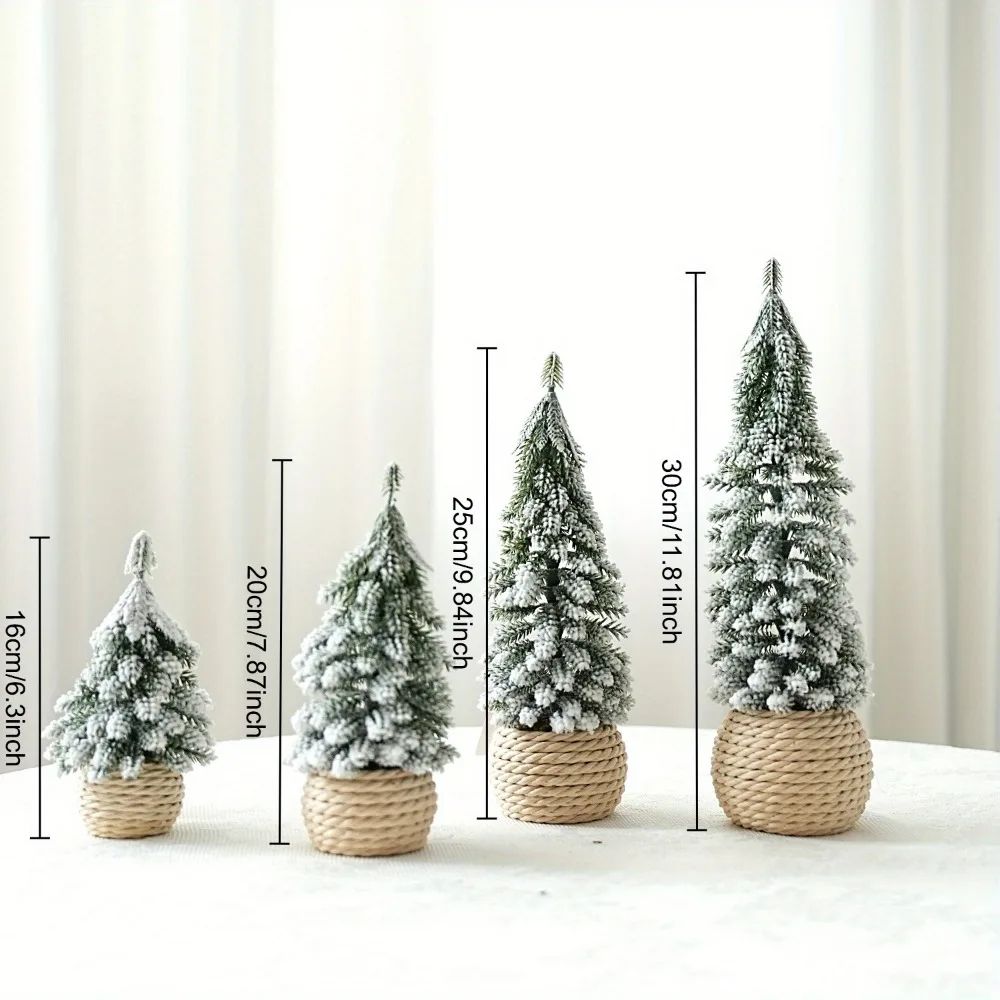 Snow Flocked Mini Cedar Christmas Tree – PE Simulation Desktop Holiday Decoration