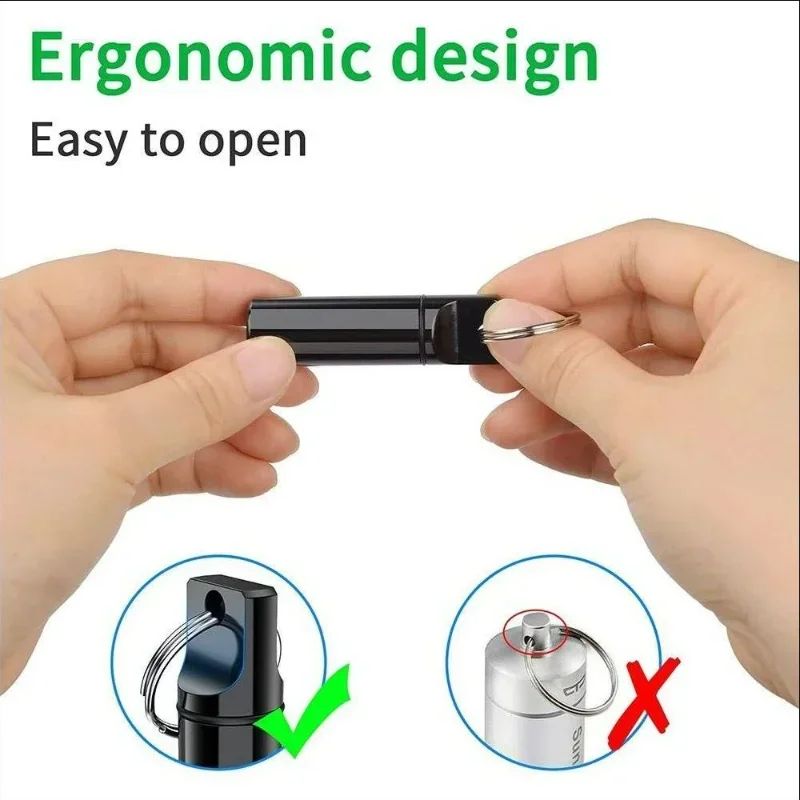 Waterproof Aluminum Pill Box Keychain with Carabiner | Outdoor Travel Medicine Case Container, Secure Mini Pill Holder