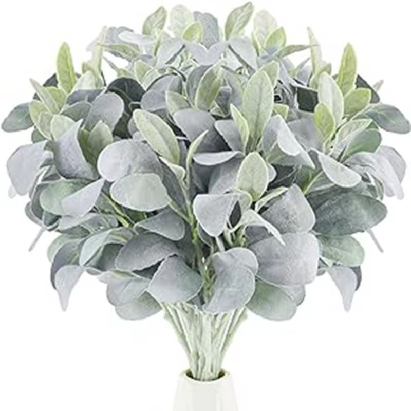 Faux Lamb's Ear Greenery Stems Set for Wedding Bouquets and DIY Floral Decor