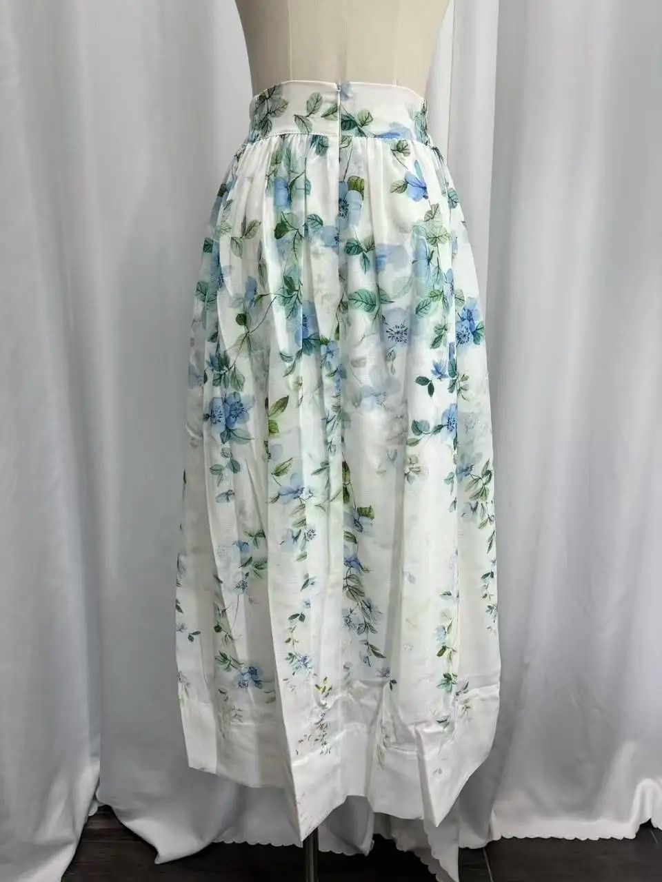 Watercolor Floral Linen High Waist Midi Skirt