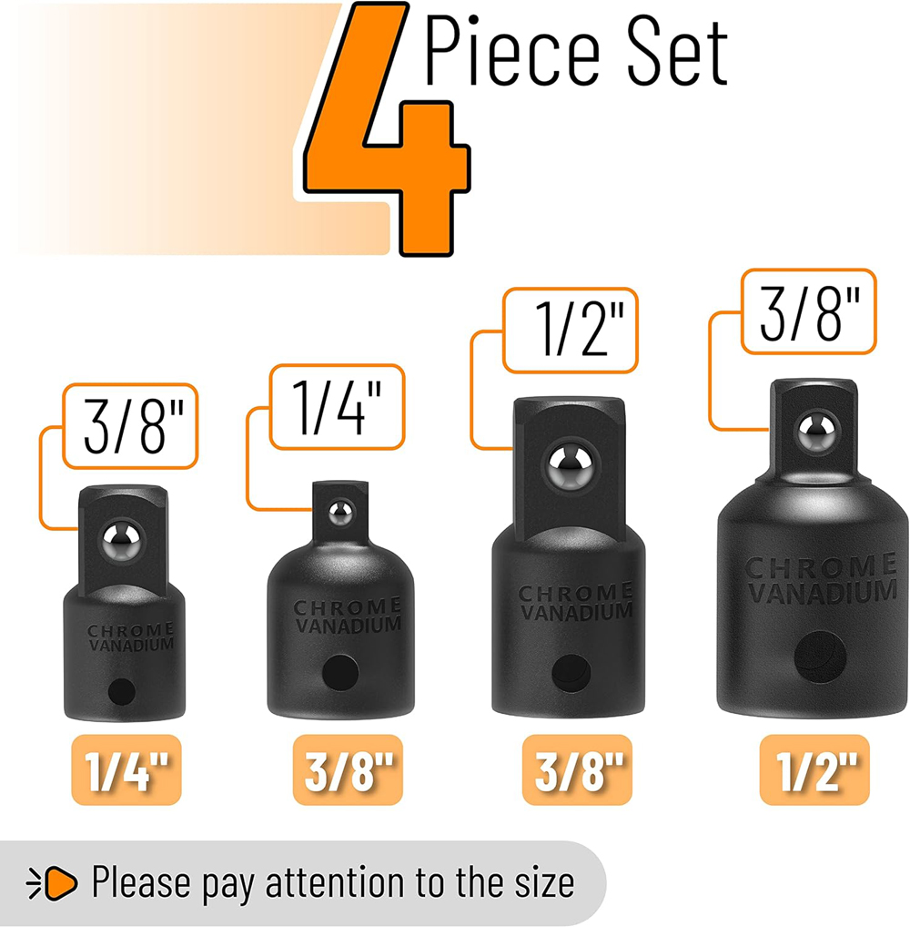 4PCS Impact Socket Adapter & Reducer Set, Versatile 1/2