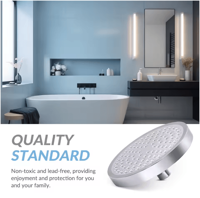 6-Inch High Pressure Stainless Steel Wall Mounted Rainfall Shower Head Adjustable Replacement
