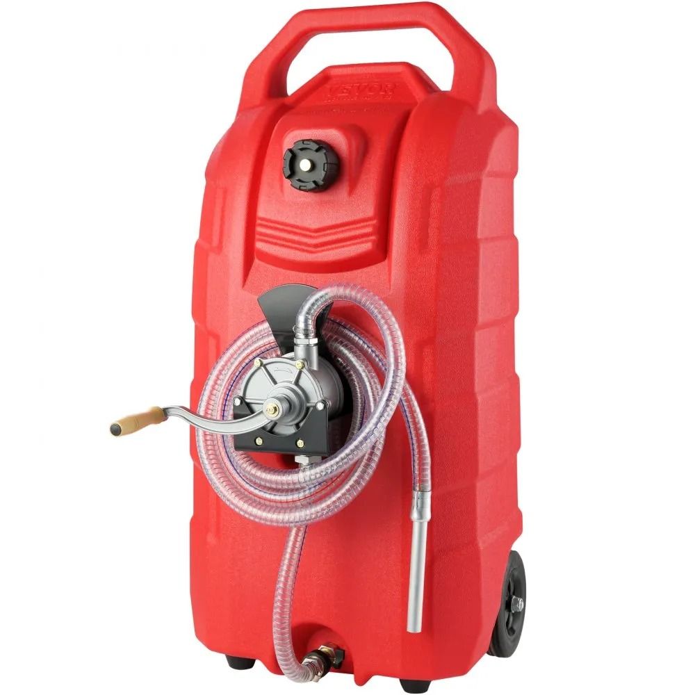 Portable Fuel Caddy, Gas Storage Tank, Hand Pump, Rubber Wheels, Fuel Transfer Storage Tank for Gasoline, Diesel