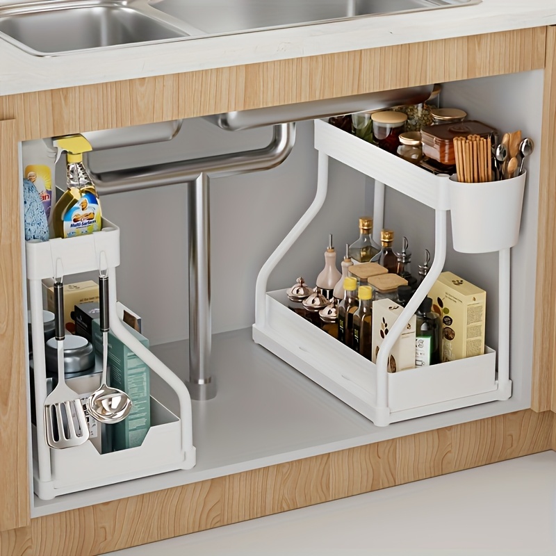Kitchen Organizer Double Layer Storage Rack Pull-out Storage Box Cabinet Sink for Organizing