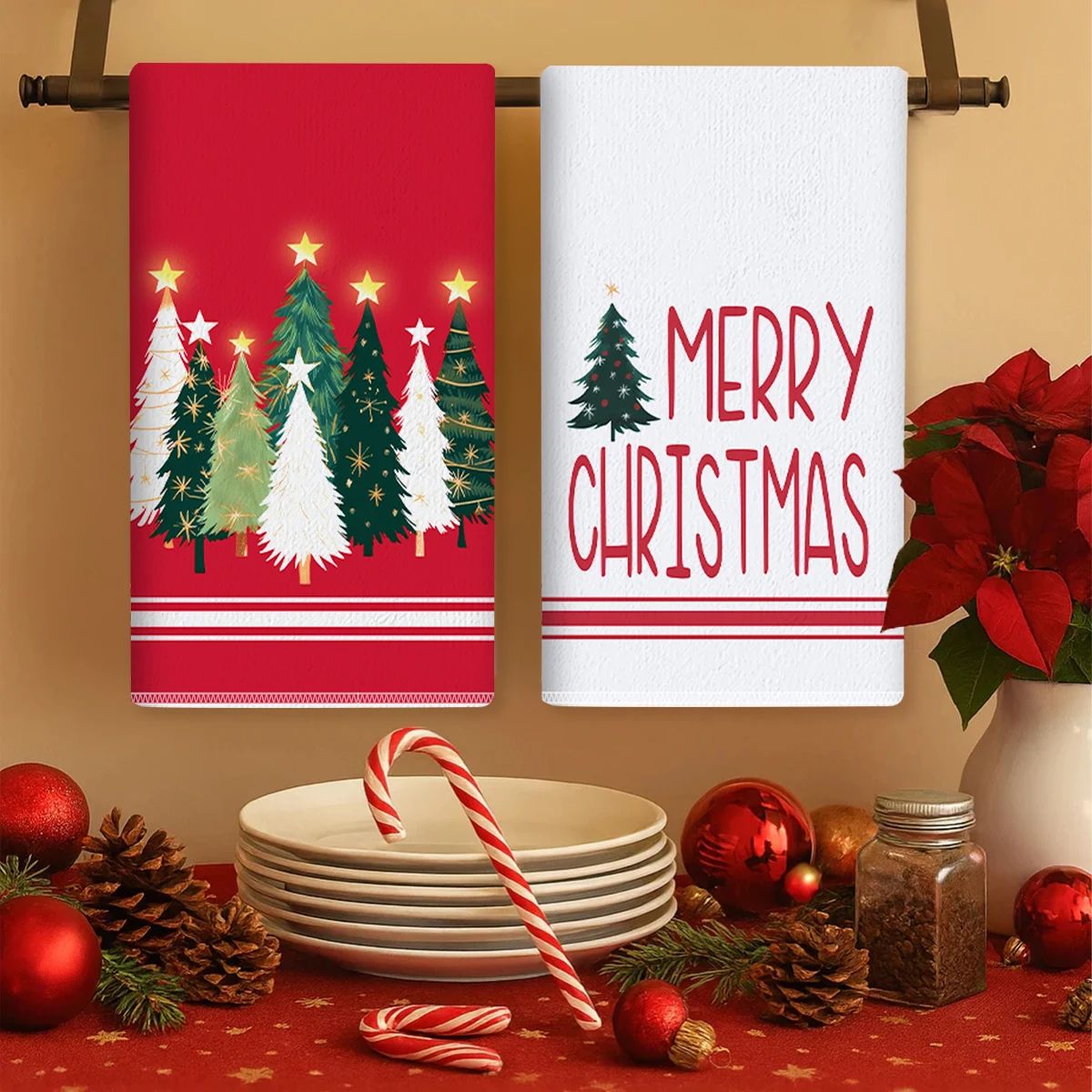 Merry Christmas Santa Kitchen Towels Set of 2