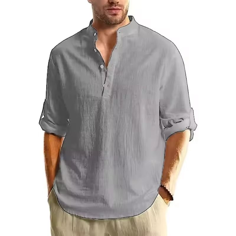 Long Sleeve Cotton Henley Shirt Lightweight Breathable Button Polo Top